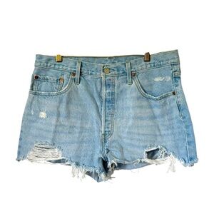 Levi's 501 Jean Shorts Light Wash Distressed Frayed High Rise Original Womens 33
